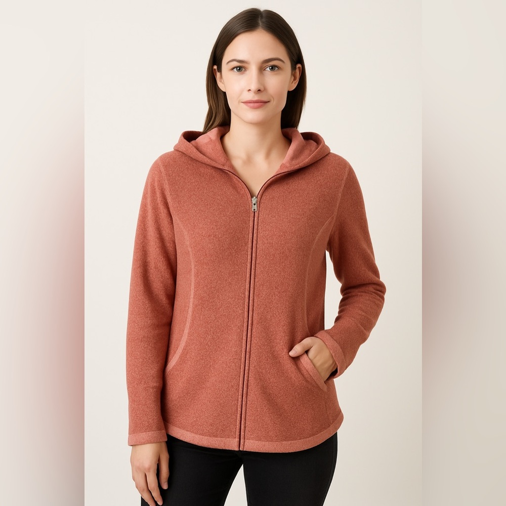 Pure Jill Hooded Zip Jacket Women’s Small Pink Textured Fleece Full Zip Soft